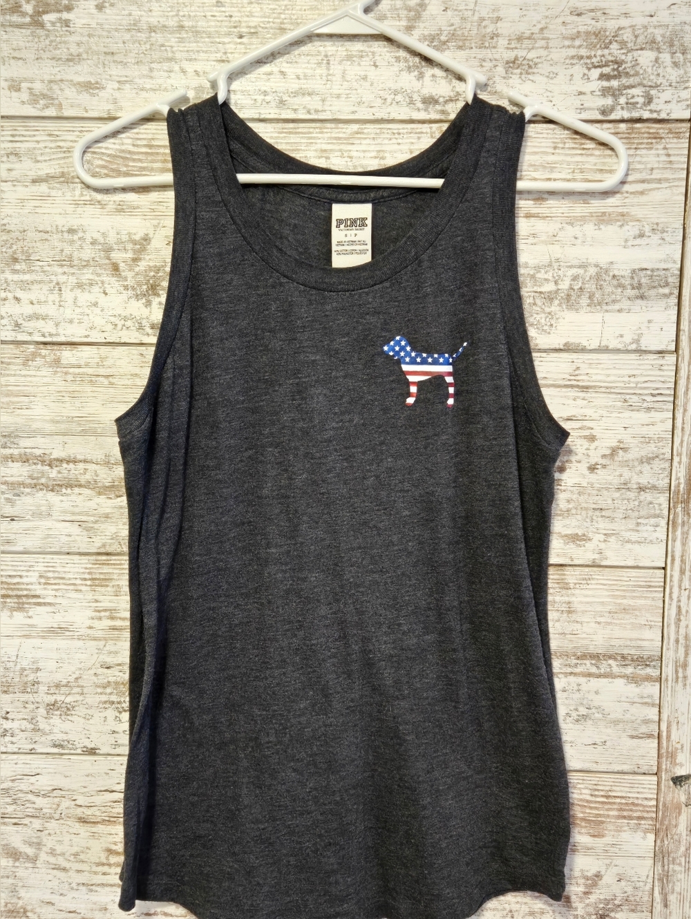 PINK Victoria's Secret Charcoal Tank With Patriotic Sequins Dog Small
